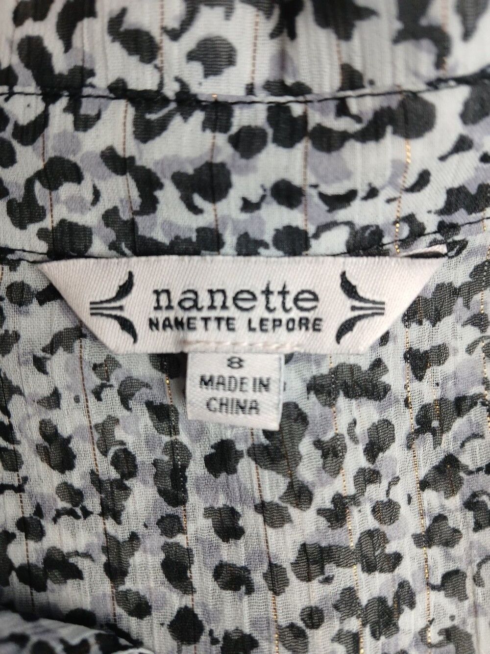 Nanette Lepore Sheer Button 3/4 Sleeve Midi Dress Shimmery Metalic Spotted 8 - Picture 9 of 12